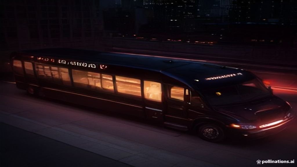 Chicago Bachelorette Party Bus - polished vehicle waiting outside a venue entrance at dusk, IQ Limousine