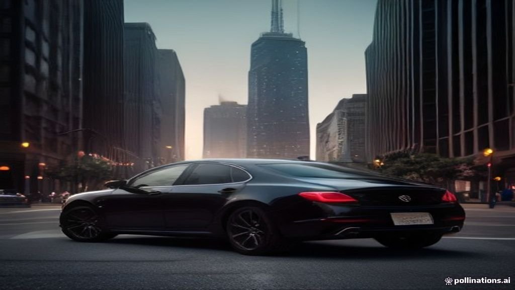 Des Plaines to Wrigley Field Car Service - wide street view of a black sedan with the Chicago skyline behind, IQ Limousine
