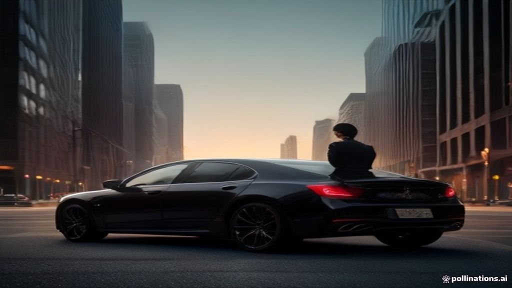 O'hare Airport Car Service Arlington Heights - wide street view of a black sedan with the Chicago skyline behind, IQ Limousin