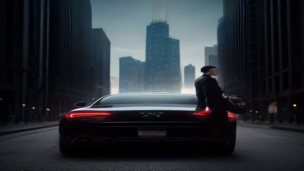 Chauffeur in a dark suit holding the rear door open - IQ Limousine chauffeur service, Chicago. Navigating the Urban Grid