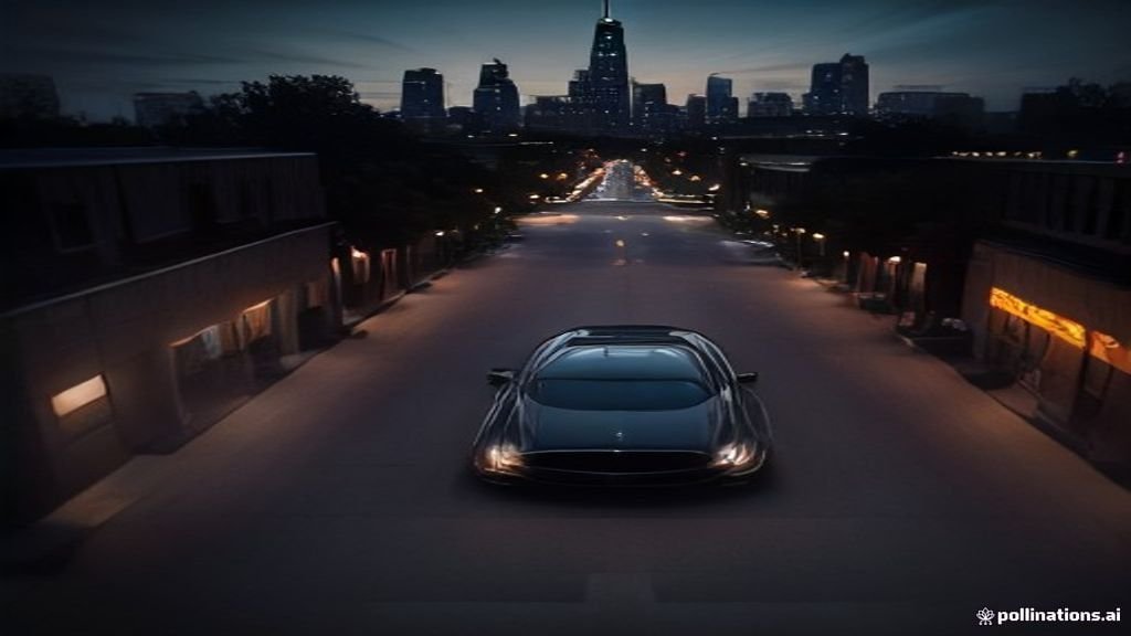Prom Limousine Service Oak Brook - wide street view of a black sedan with the Chicago skyline behind, IQ Limousine